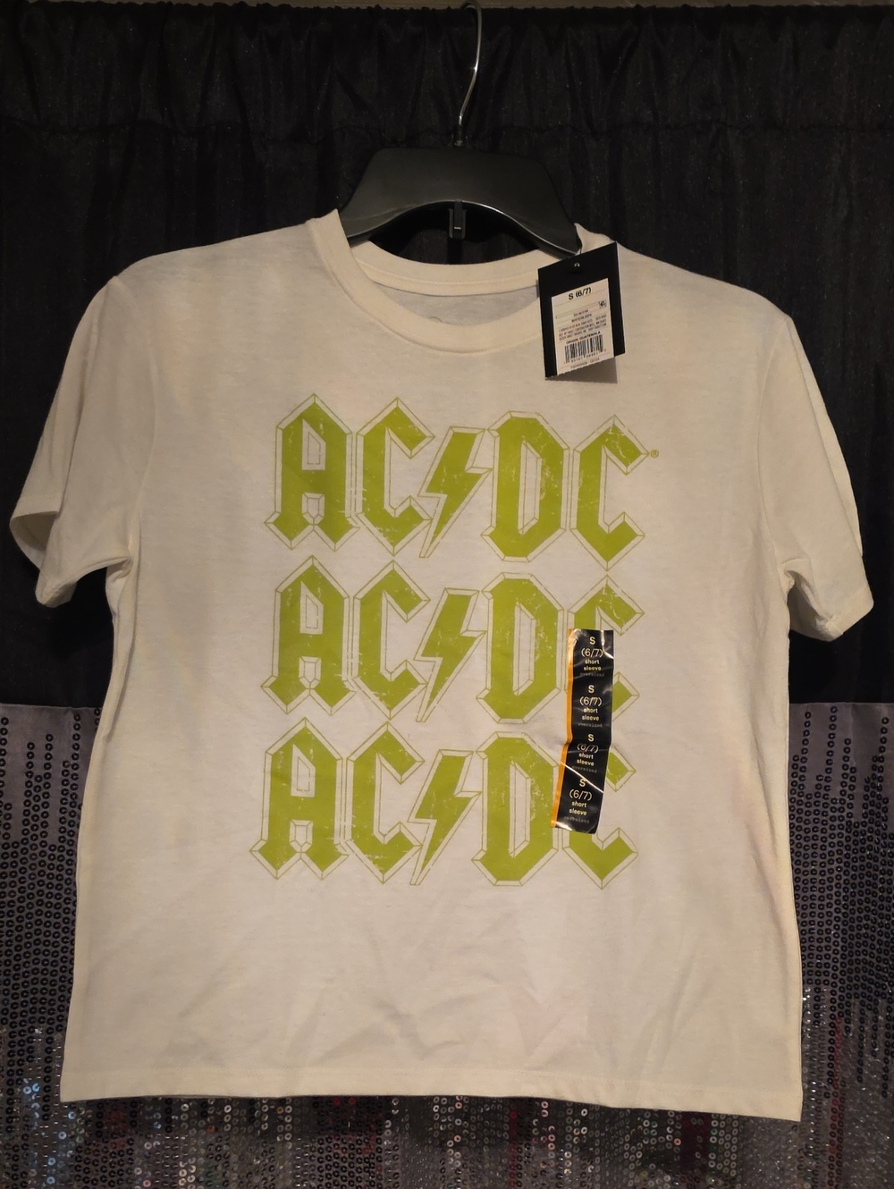 AC/DC Kids White Tee with Lime Green Logo Repeats